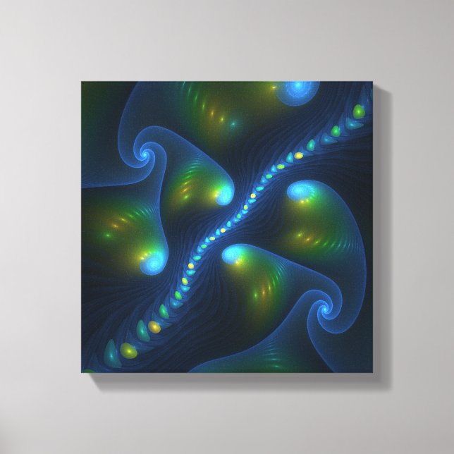 Fantasy Lights Abstrakt Blue Green Yellow Fraktal Leinwanddruck (Vorderseite)