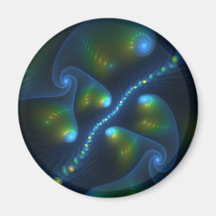 Fantasy Lights Abstrakt Blue Green Yellow Fraktal Magnet