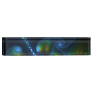 Fantasy Lights Abstrakt Blue Green Yellow Fraktal Namensplakette