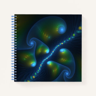Fantasy Lights Abstrakt Blue Green Yellow Fraktal Notizbuch