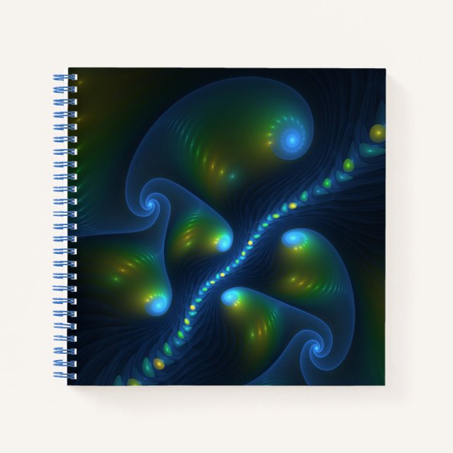 Fantasy Lights Abstrakt Blue Green Yellow Fraktal Notizbuch (Vorderseite)