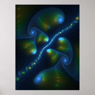 Fantasy Lights Abstrakt Blue Green Yellow Fraktal Poster