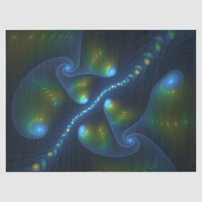 Fantasy Lights Abstrakt Blue Green Yellow Fraktal Seidenpapier (Vorderseite)