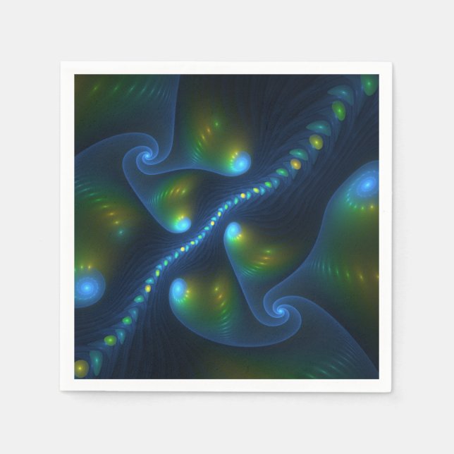 Fantasy Lights Abstrakt Blue Green Yellow Fraktal Serviette (Vorderseite)