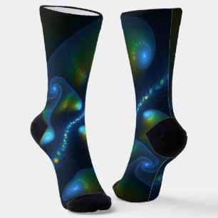 Fantasy Lights Abstrakt Blue Green Yellow Fraktal Socken