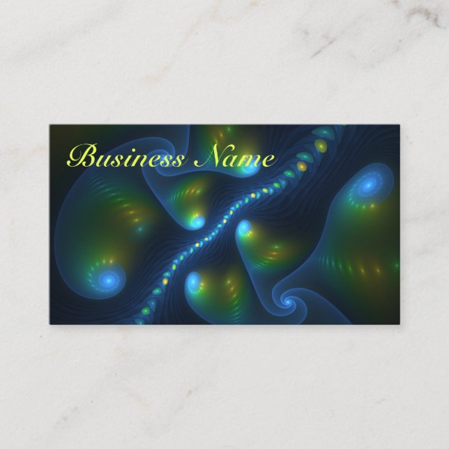 Fantasy Lights Abstrakt Blue Green Yellow Fraktal Visitenkarte (Vorderseite)