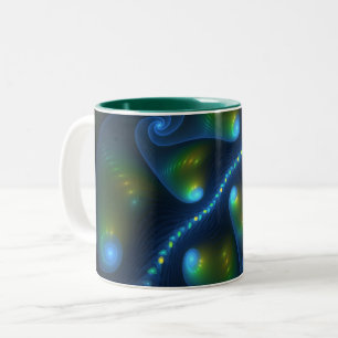 Fantasy Lights Abstrakt Blue Green Yellow Fraktal Zweifarbige Tasse