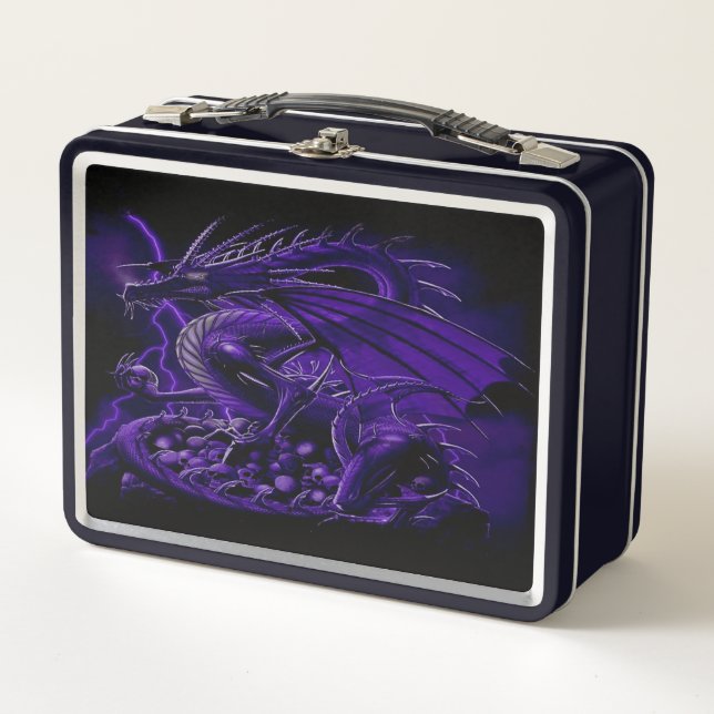Fantasy Lila Dragon Metall Brotdose (Vorderseite)