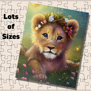 Fantasy Lion Cub auf Gras mit Blume