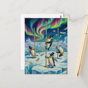 Fantasy Lustige Tanzpinguine Nordpol Postkarte