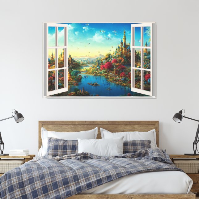 Fantasy Magic World Fake Window Kids Room Leinwanddruck (Insitu (Schlafzimmer))
