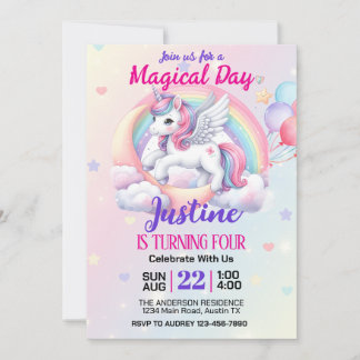 Fantasy Magical Unicorn Geburtstagsparty Einladung