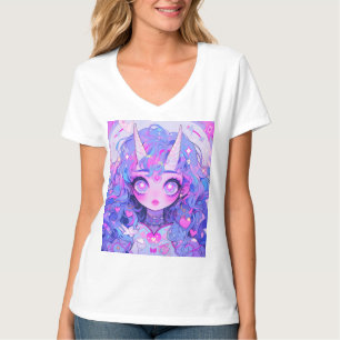 Fantasy-Magisches-Einhorn-Kreatur-Anime-Mädchen T-Shirt