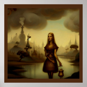 Fantasy Malerei 4 - Girl Holding Lattern Poster