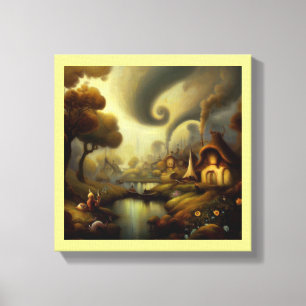 Fantasy-Malerei 5 - Dorflandschaft Leinwanddruck