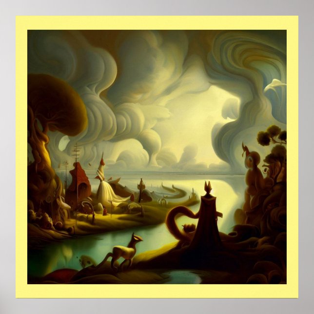 Fantasy Malerei 6 - Dorflandschaft Poster (Vorne)