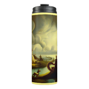 Fantasy Malerei 6 - Dorflandschaft Thermosbecher