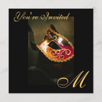Fantasy Masquerade Maske Monogram Gold Einladung