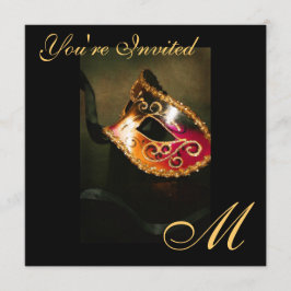 Fantasy Masquerade Maske Monogram Gold Einladung
