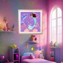 Fantasy Meerjungfrau lila rosa Blaue Delphin Ozean