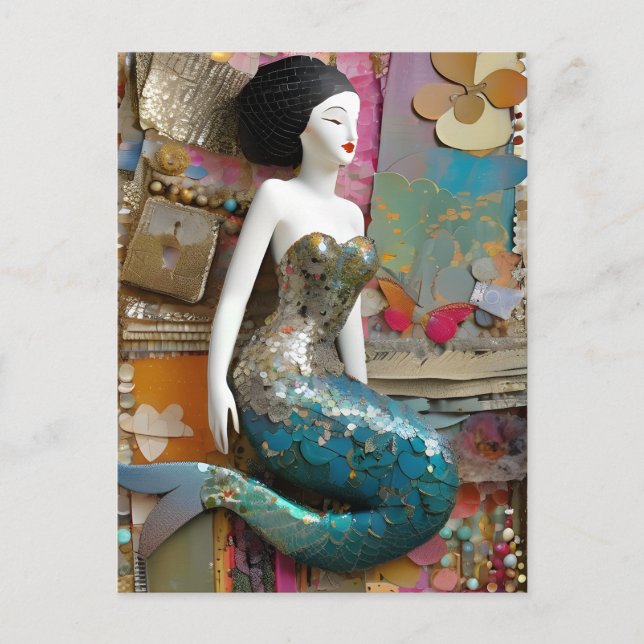 Fantasy Mermaid Collage Postkarte (Vorderseite)