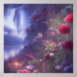 Fantasy Mistasy Rainy Magical Garden River Landsch Poster