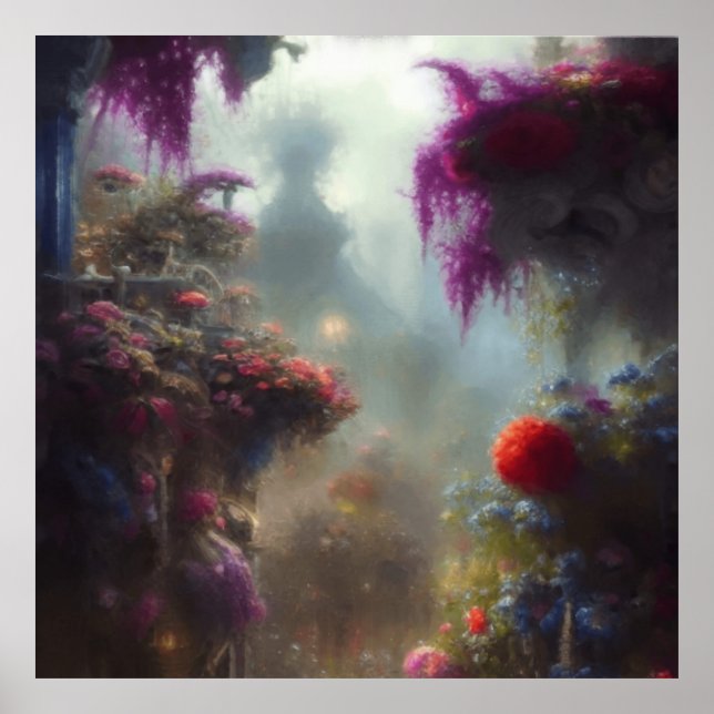 Fantasy Misty Rainy Magical Garden Landschaft Poster (Vorne)