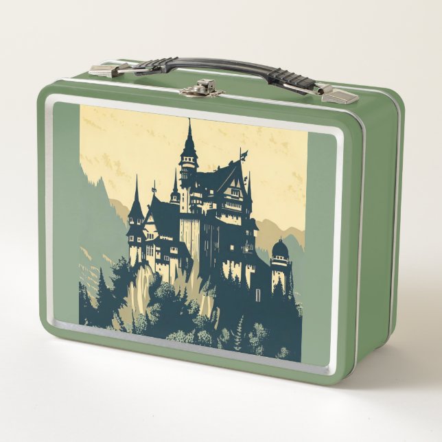 Fantasy Mittelalterliche Burg - Japanischer Holzsc Metall Brotdose (Vorderseite)