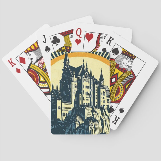 Fantasy Mittelalterliche Burg - Japanischer Holzsc Spielkarten (Rückseite)