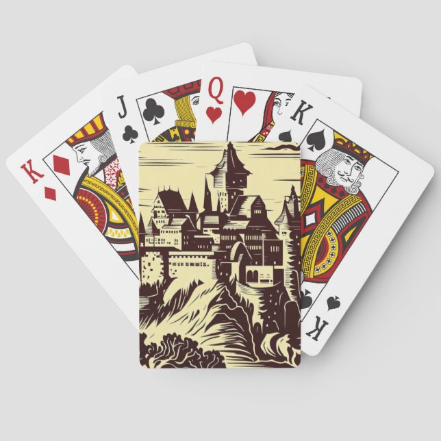 Fantasy Mittelalterliche Burg - Japanischer Holzsc Spielkarten (Rückseite)