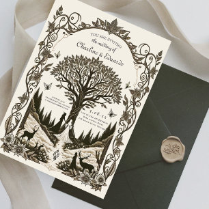 Fantasy Mittelalterliche Gravur Kunst Hochzeit Einladung