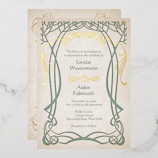 Fantasy Mittelalterliche keltische Hochzeit Folieneinladung (Vorderseite/Rückseite)