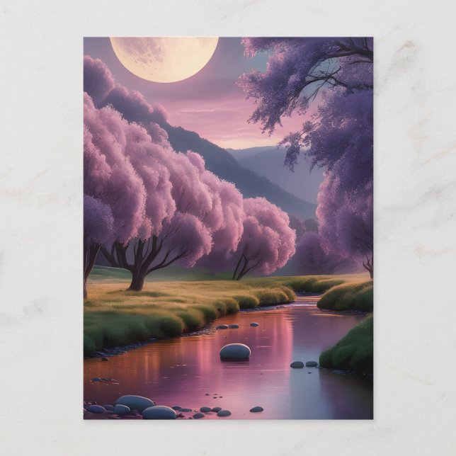 Fantasy Moonlit River Dreamscape Illustration Postkarte (Vorderseite)