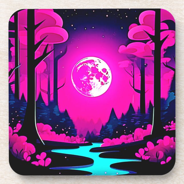 Fantasy Moonlit Woods Art Getränkeuntersetzer (Vorderseite)