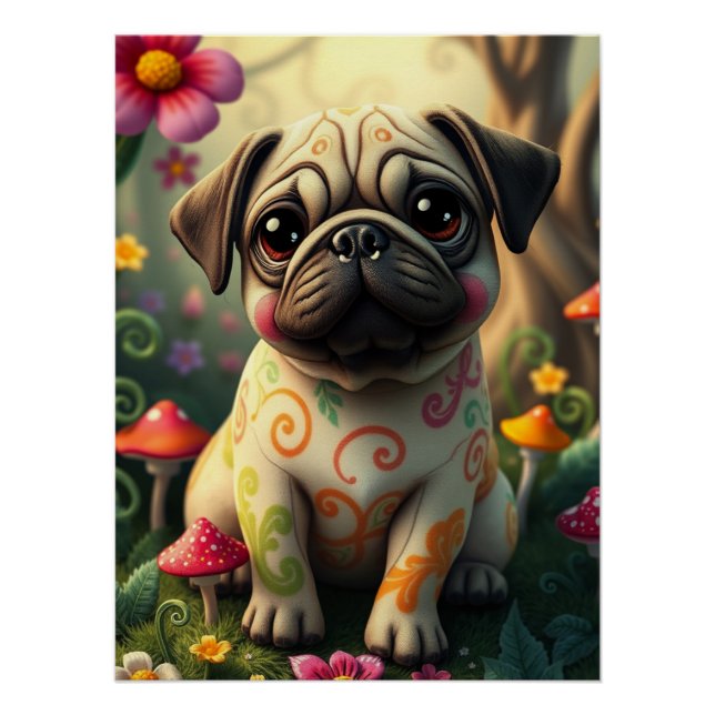 Fantasy Mops Welpe Art Poster (Vorderseite)