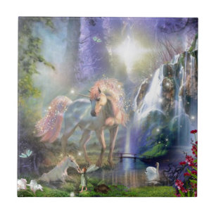 Fantasy Mother Unicorn and Baby in a Faige Garden Fliese