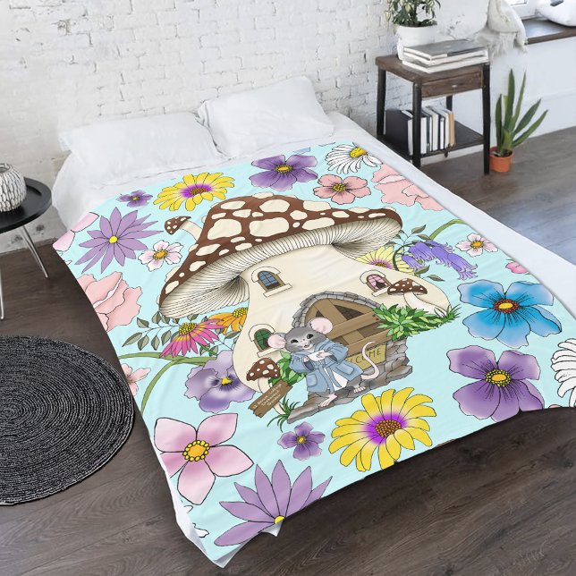 Fantasy Mouse Mushroom House Floral Fleecedecke (Von Creator hochgeladen)
