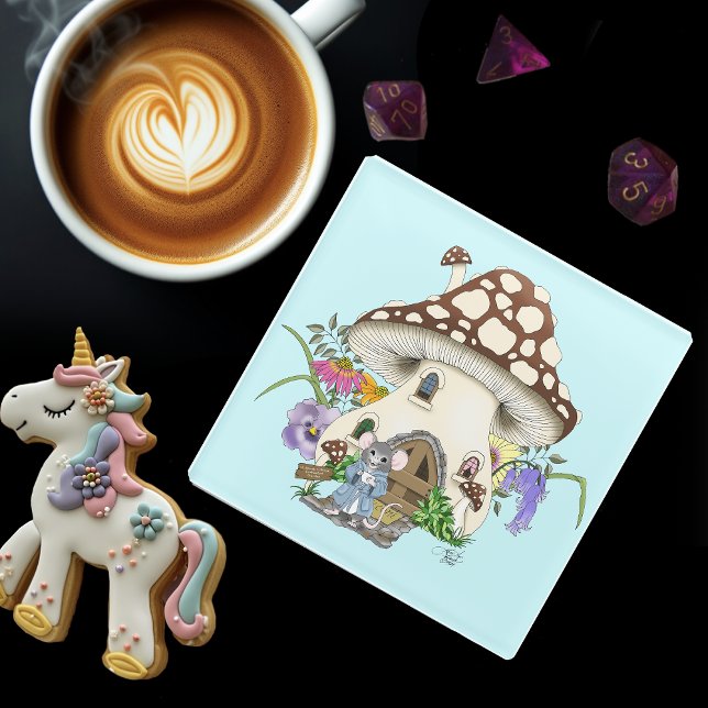 Fantasy Mouse Mushroom House Floral Glasuntersetzer (Von Creator hochgeladen)