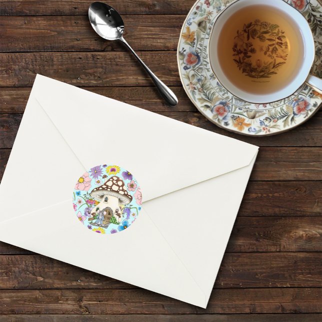 Fantasy Mouse Mushroom House Floral Runder Aufkleber (Von Creator hochgeladen)