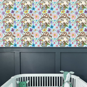 Fantasy Mouse Mushroom House Floral Tapete