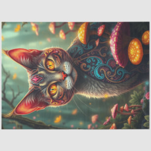 Fantasy Mushroom Forest farbenfrohe Katze Seidenpapier