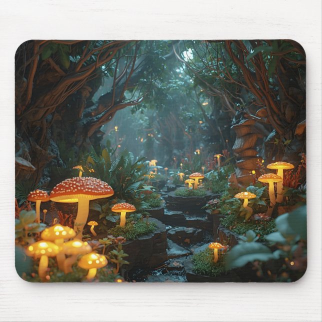 Fantasy Mushroom River - Whimsical Nighttime Lands Mousepad (Vorne)