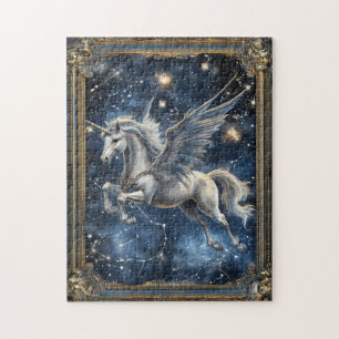 Fantasy-Mystisches Einhorn im Weltraum Vintage