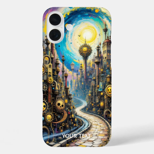 Fantasy Niedlich Abstrakt Steampunk City iPhone 16 Plus Hülle (Rückseite)