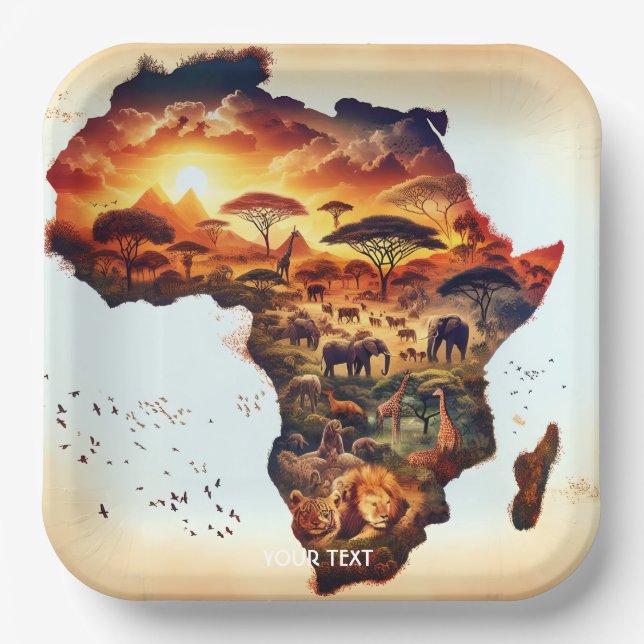Fantasy Niedlich Africa Animations Map Pappteller (Vorderseite)