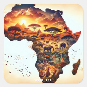 Fantasy Niedlich Africa Animations Map Quadratischer Aufkleber