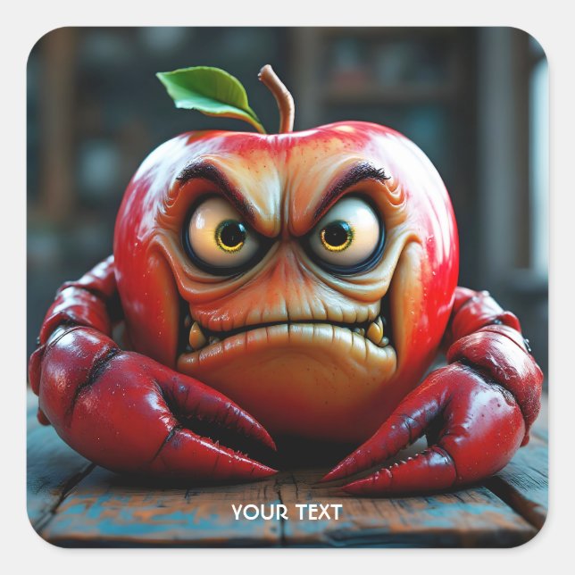 Fantasy Niedlich Angry Apple Crab Quadratischer Aufkleber (Vorderseite)