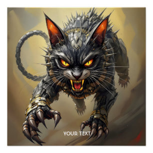 Fantasy Niedlich Angry Cyborg Cat Poster