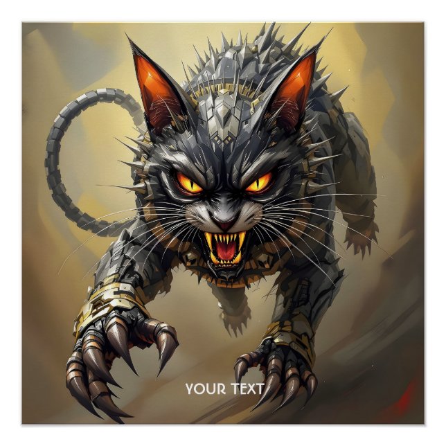Fantasy Niedlich Angry Cyborg Cat Poster (Vorderseite)