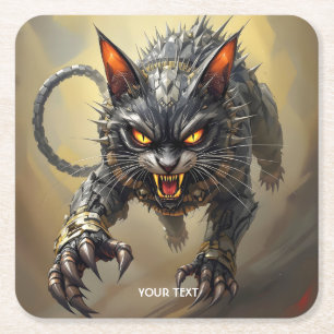 Fantasy Niedlich Angry Cyborg Cat Rechteckiger Pappuntersetzer